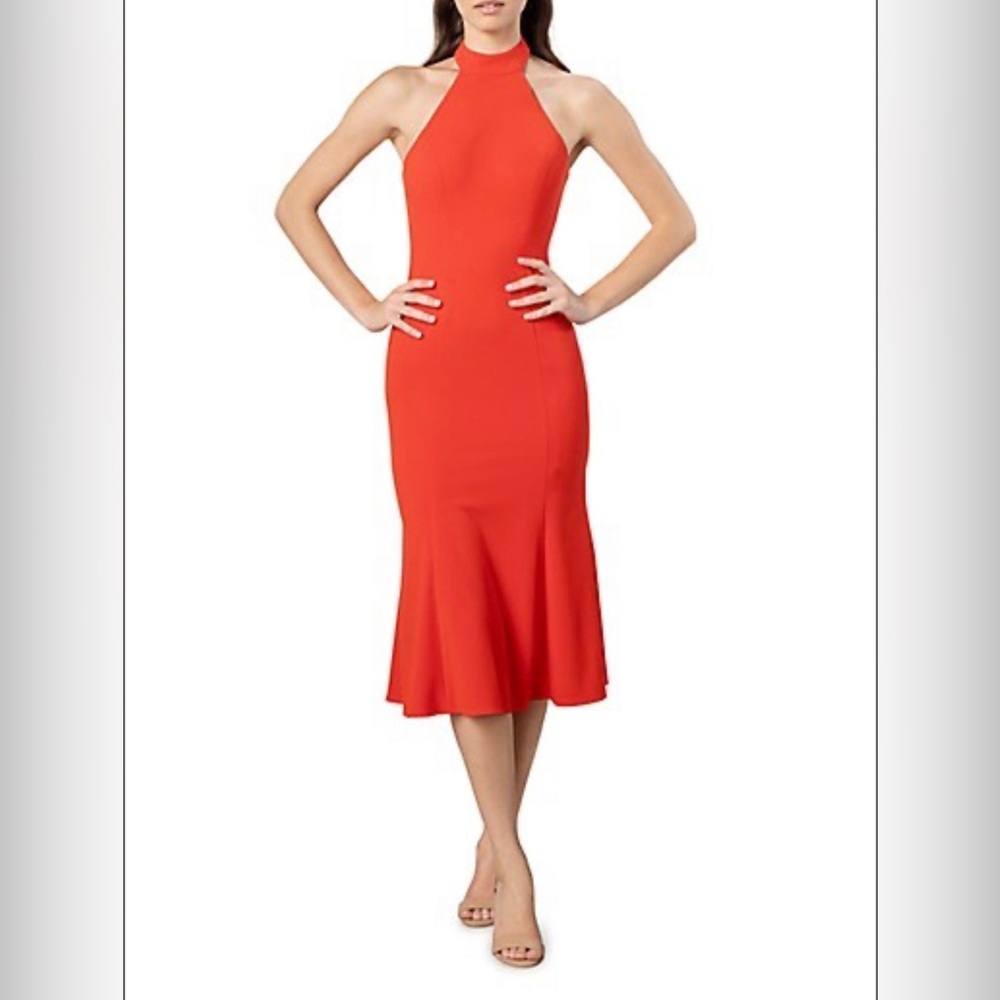 DRESS THE POPULATION Poppy orange halter mermaid dress size 6.